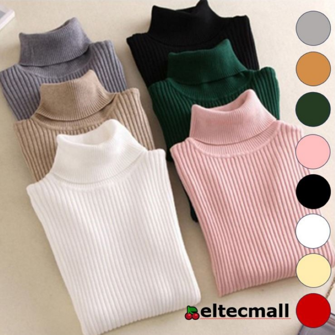 [오늘출발] 엘텍몰 여성 목폴라티 가을 겨울 도톰한 골지 터틀넥 여성 니트 티셔츠 물결폴라티