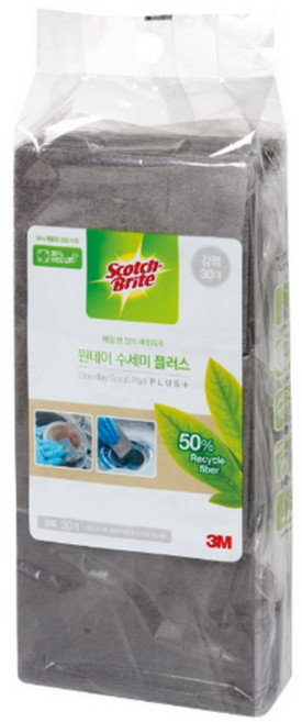 3M 원데이 수세미 플러스 리필 30P 강력 다용도 주방 욕실 베란다 화장실 청소 창틀 캠핑 차박 그리들 찌든때 기름때, 1개