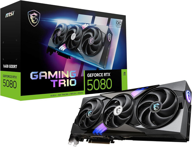 MSI 게이밍 RTX 5080 16G 트리오 OC 그래픽 카드16GB GDDR7 256비트 익스트림 성능: 2715MHz 디스플레이포트 x 3 2.1a HDMI 2.1b