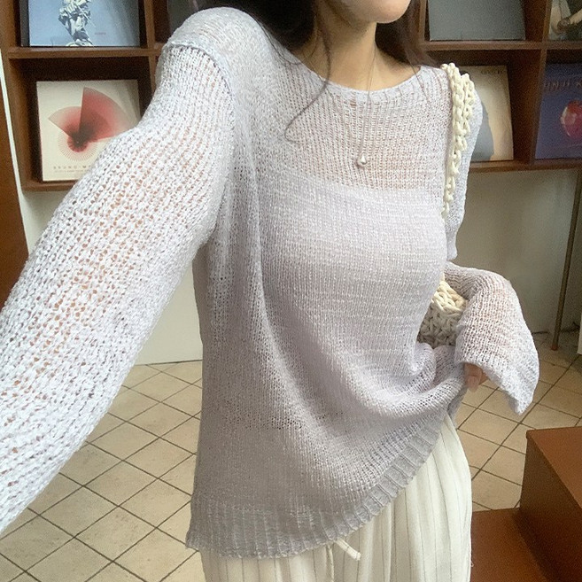 [살안타템] 바잉몰 여성 엔티스 입술넥 시스루 긴팔 그물 니트 -7color