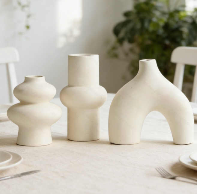 티지피 인테리어 도자기 모던화병 3p 세트, 소화이트1