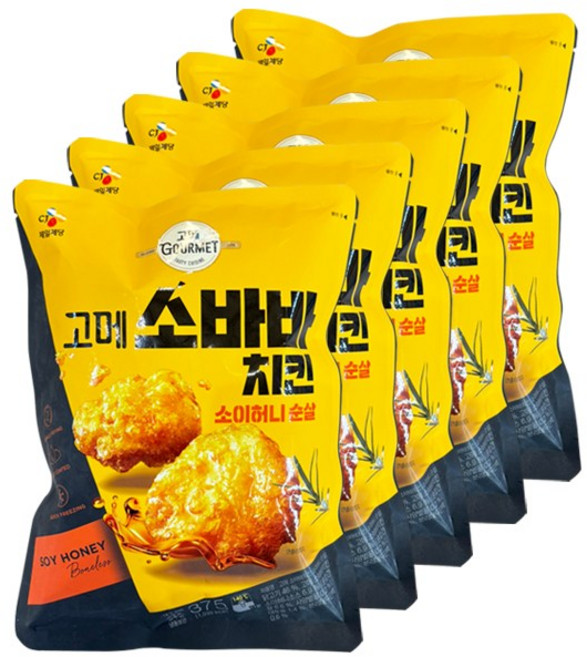 CJ 고메 소바바치킨 소이허니 순살, 375g, 5개