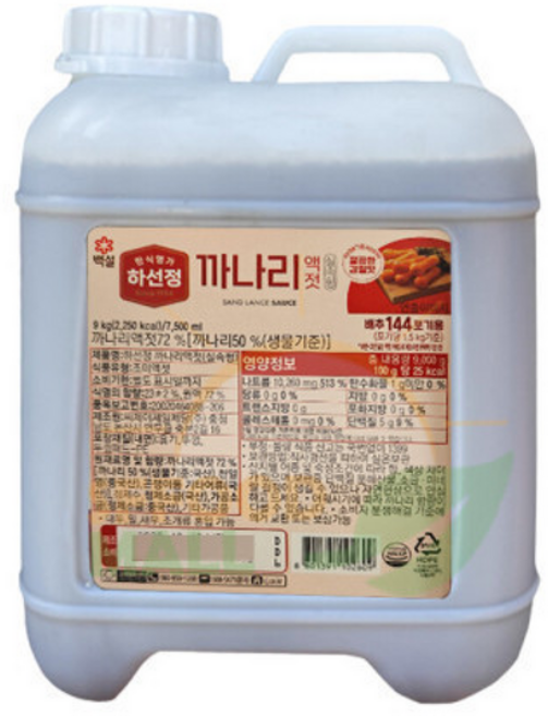 CJ 하선정 까나리액젓, 1개, 9kg