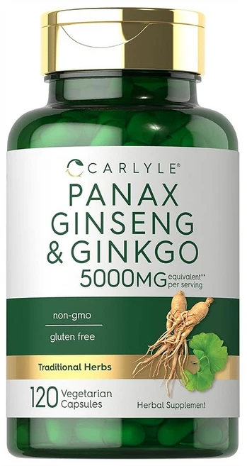 Carlyle Panax 인삼 + 은행나무 빌로바 베지 캡슐 120정 5 000mg, 1개 - 쿠팡