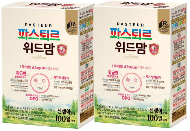 파스퇴르 유아용 위드맘 제왕 100일 스틱분유 140g, 10개입, 2개