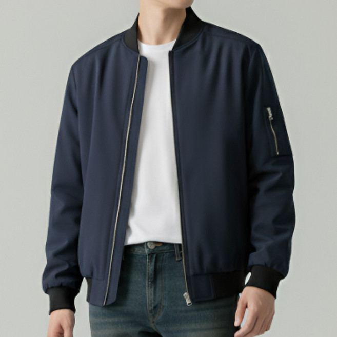 에쉬울프 배색 소매 지퍼 블루종 점퍼 집업 자켓