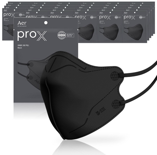 아에르 Pro X (프로엑스) 컬러마스크 방진마스크 2급, 30개, 블랙