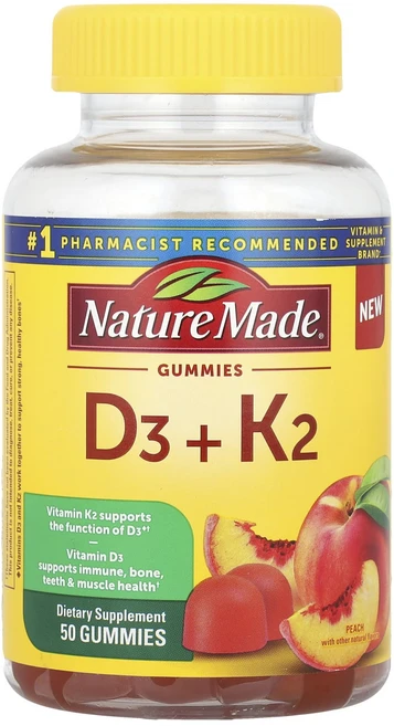 Nature Made 비타민D3 + K2 구미젤리 복숭아 구미젤리 50개, NatureMade비타민D3K2구미젤리복숭아구미젤리50 - 쿠팡