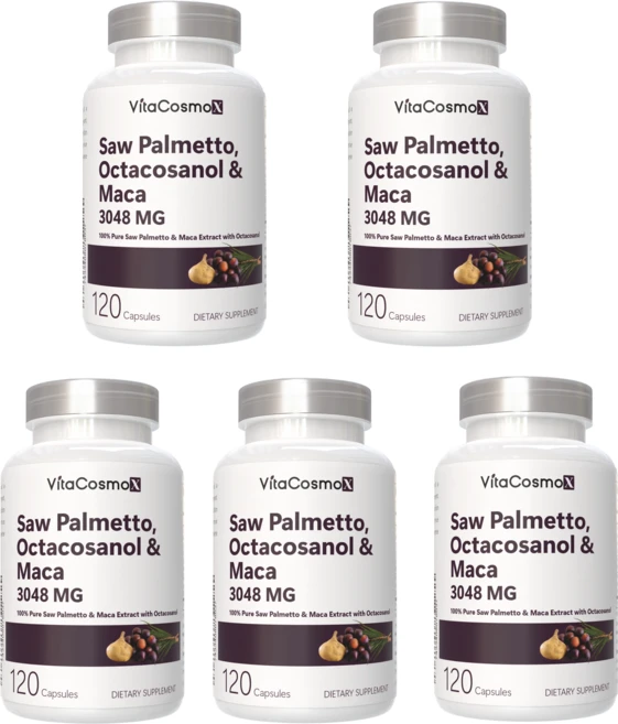 VitaCosmoX 비타코스모엑스 프리미엄 쏘팔메토 옥타코사놀 & 마카 3048mg 120 야채캡슐, 5개, 120정 - 쿠팡