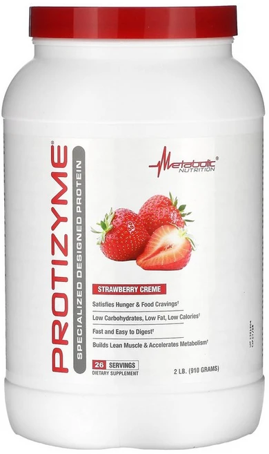 Metabolic Nutrition 프로티자임 전문 디자인 단백질 스트로베리 크림 910g(2lb) Nutrition (메타볼릭 뉴트리션), 907 g, 1개 - 쿠팡