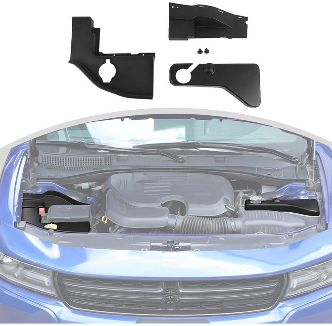 2015-2026 닷지 챌린저용 CheroCar 3PCS 후드 엔진 베이 커버 트림 키트 인테리어 드레스업 냉각수 윈드실드 워셔액 및 와이어 더스트 커버(블랙) Black
