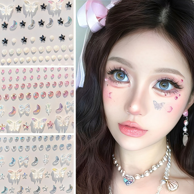 웨젼 페이스 반짝이 큐빅 스티커 3종 세트, 1개, 혼합색상