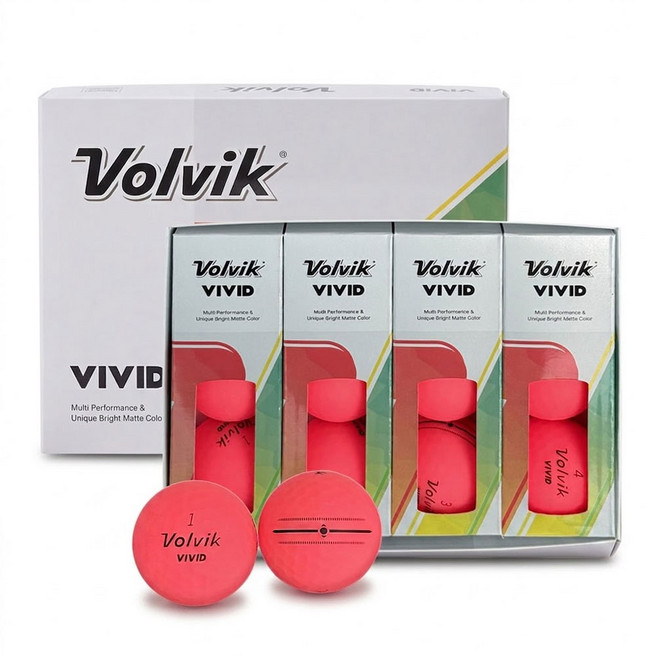 볼빅 시그니처 무광 VIVID Focus Line 골프공 3피스 18.5 x 14.5 x 4.5 cm, 핑크, 4개, 3개입