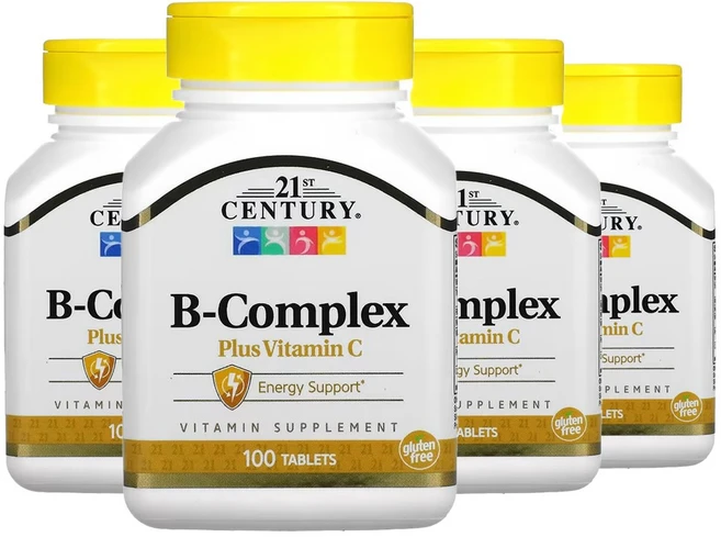 21st Century B-복합체 플러스 비타민 C 100정 x 4 칼슘 Calcium, 4병 - 쿠팡