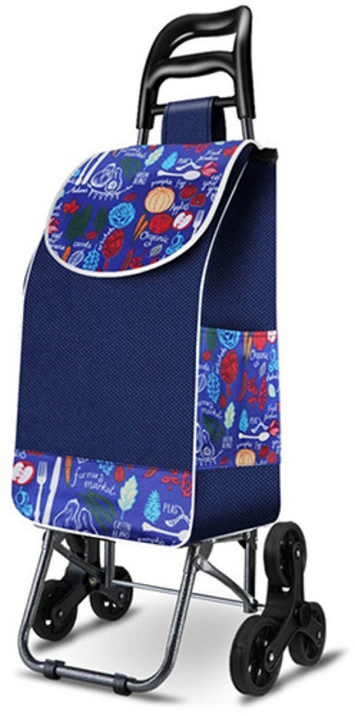 계단오르는 세발 접이식 쇼핑 카트 시장 바구니, (고무휠)패턴런치, 1개