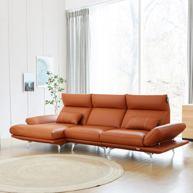 [국내 수작업 제작] 베르디안 토리노 이태리 천연면피 통가죽 4인용 카우치 소파, 배송메세지에적어주세요