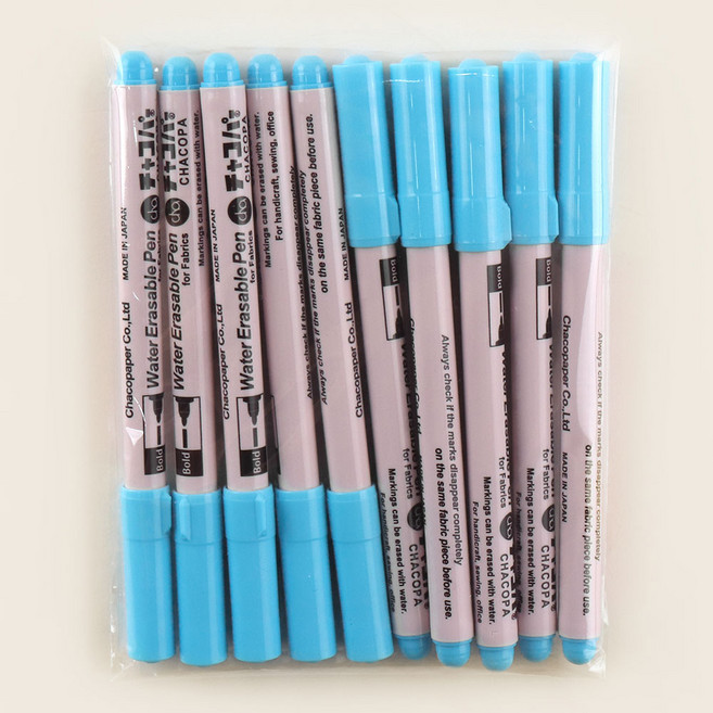 패션스타트 일제 차코 물로지워지는 패브릭 수성펜 초크펜 3종, 10개, 블루Bold