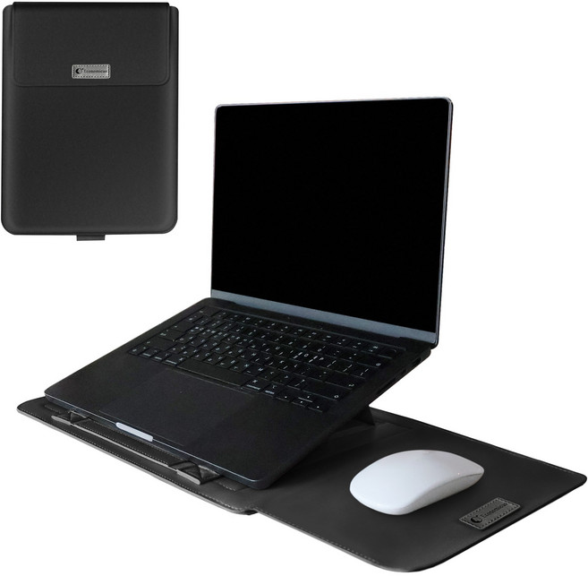 이코노미쿠스 거치대겸용 맥북 LG그램 삼성 13인치 15인치 16인치 17인치 노트북 파우치 커버 가죽, 블랙, 1개