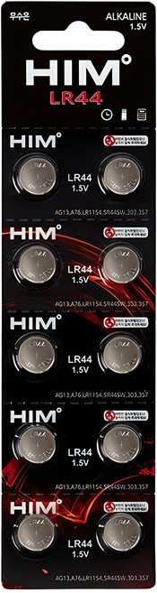 힘 알카라인 코인건전지 LR44, 10개입, 1개