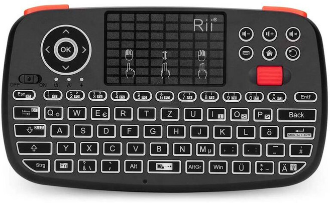 Rii i4 미니 블루투스 무선 키보드(터치패드 포함) Windows 안드로이드 TV 박스 스마트 TV용 2.4GHz 백라이트 마우스 원격 제어, German Keyboard