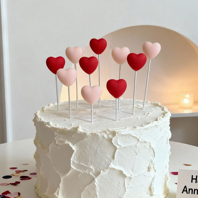 케이크토퍼 케이크장식 케이크꾸미기 케이크픽 친구 결혼 축하 기념일 웨딩 심플토퍼 기념일토퍼 기념일장식 파티용품 하트토퍼, 1개, 핑크 5개+레드 5개