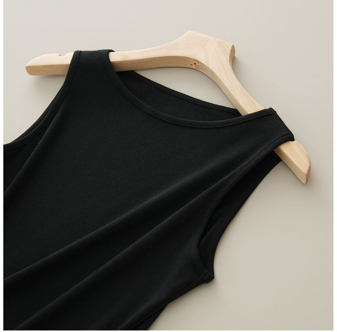 圓領螺紋純色背心 女 春夏百搭修身無袖打底外穿上衣