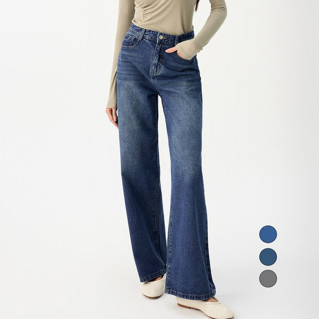 엘블로썸 여성 [숏 기본 롱] 와이드 여유로운 일자핏 청바지