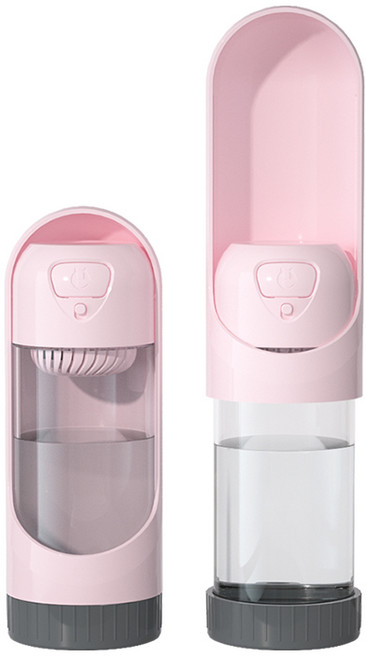 고양이 강아지 공용 휴대용 워터컵 야외 외출 누수방지 반려동물 물통 300ml, 1개, 핑크색