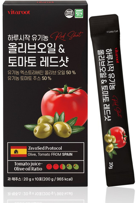 비타루트 유기농 엑스트라버진 올리브오일 토마토 듀얼 올토샷 스틱 20ml 10포, 1박스, 200g