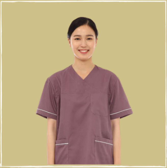 배색간호사근무복(고동색/흰색띠) 상하의 세트