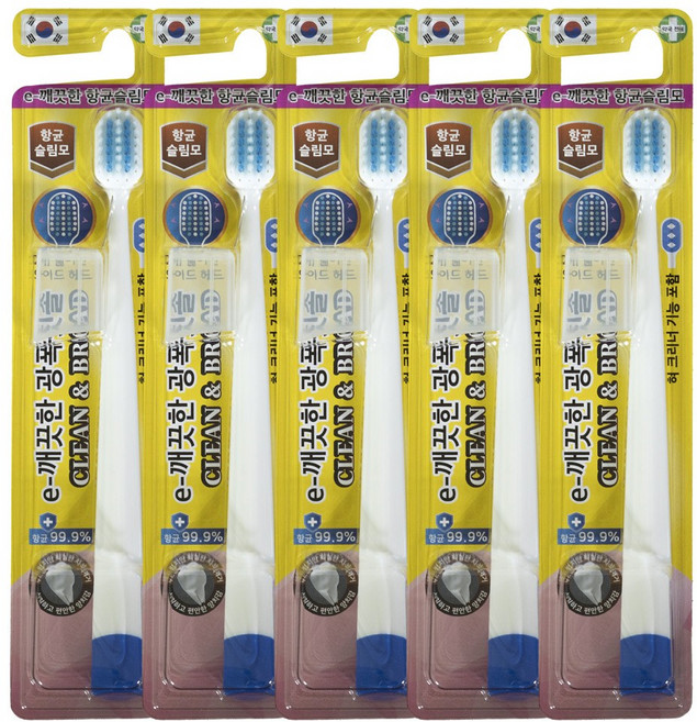e-깨끗한 광폭 칫솔 향균 슬림모, 5개, 1개입