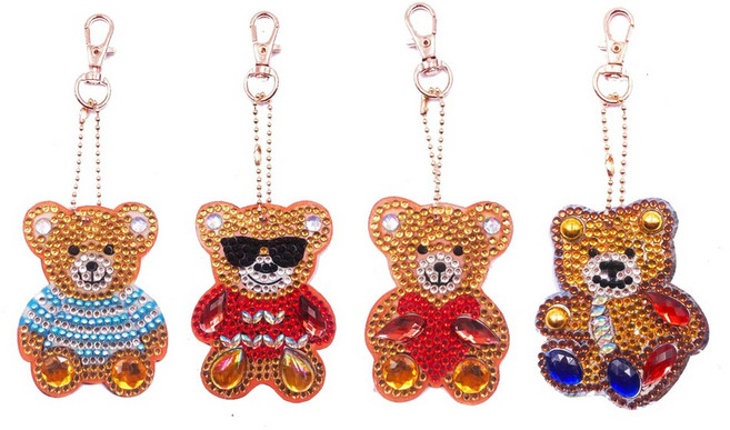 캐릭터 패턴 보석 십자수 키링 세트 diy 열쇠 고리 포함 비즈 큐빅 장식 참 만들기 액세서리 공예 취미, 1세트, S99005A(곰돌이 4종