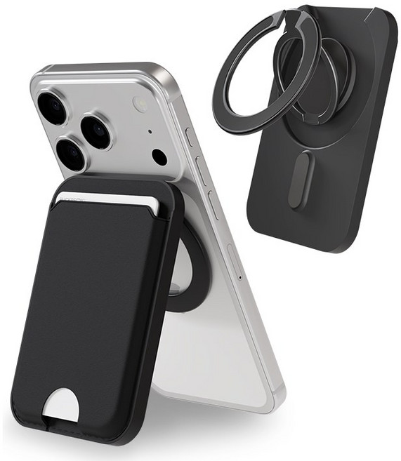 플리커폭스 360 턴스탠드 맥세이프 월렛 카드지갑 거치대 스탠드 그립홀더, 1개, 블랙