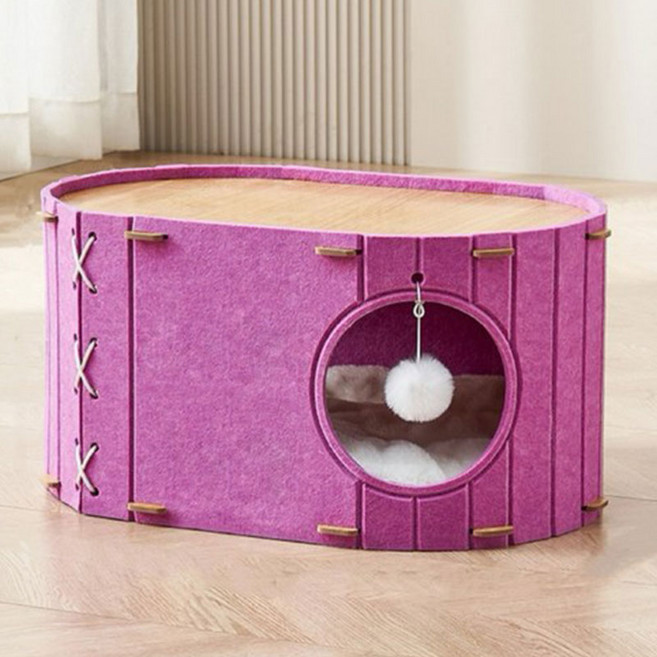 메일캣 고양이 하우스 다기능 스크래쳐 펠트 숨숨집 캣 타워, 퍼플, 1개