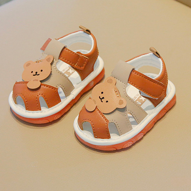 해피 곰돌이 삑삑이 샌들 유아 보행기 걸음마 샌들 아동 삑삑이 신발