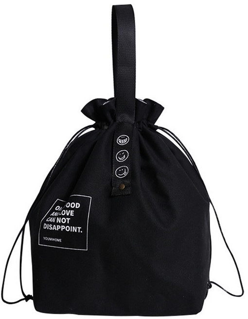 하니월드 보온보냉 방수 도시락 피크닉 소풍 런치백 주머니, 블랙