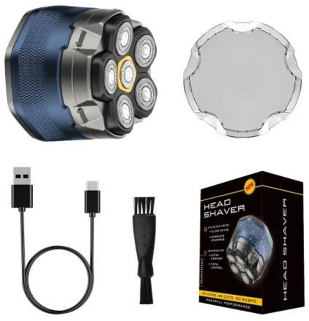 대머리 남자를위한 Tinsol 티타늄 전기 헤드 면도기 6D 자기 헤어 트리머 충전식 LED 방수 얼굴 커팅, blue, 1개