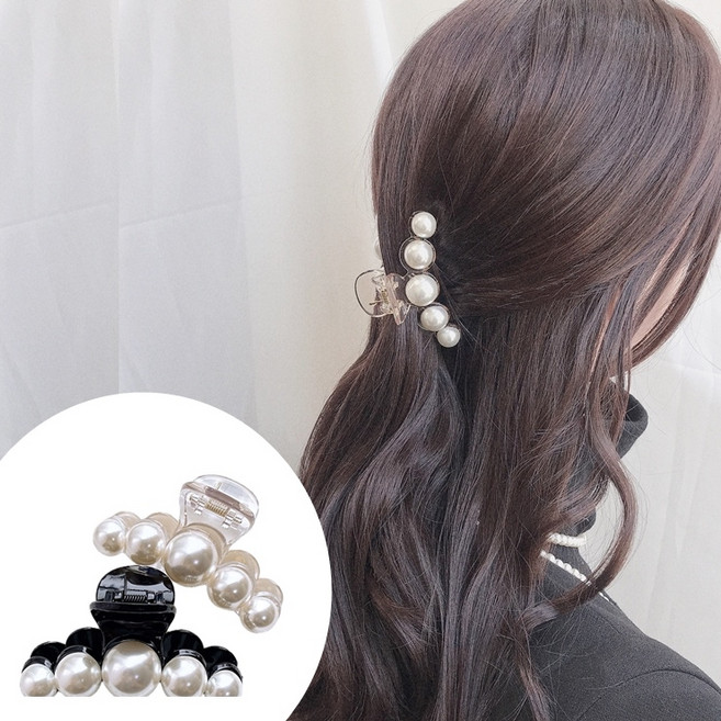 레인걸 [2개세트] 국내생산 진주집게핀(반묶음용 작은사이즈) 반머리 머리핀 진주핀