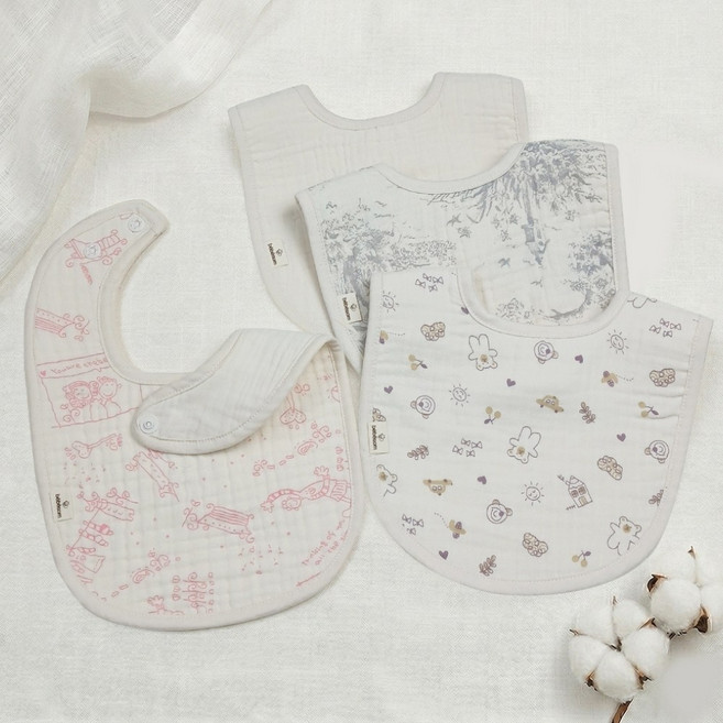 베베솜 6겹 요루 순면 아기턱받이 라운드 4종세트, 1세트, 4개입, 러블리A