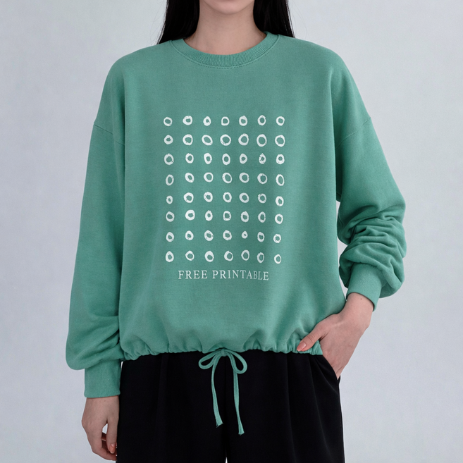 원즈 도트 밑단 스트링 루즈핏 캐쥬얼 맨투맨 티셔츠