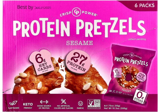크리스프 파워 프로틴 프레첼 참깨맛 6봉지 50g CPS-45121, 크리스프 파워 단백질 프로틴 프레즐 참깨 6봉지 각 1 - 쿠팡