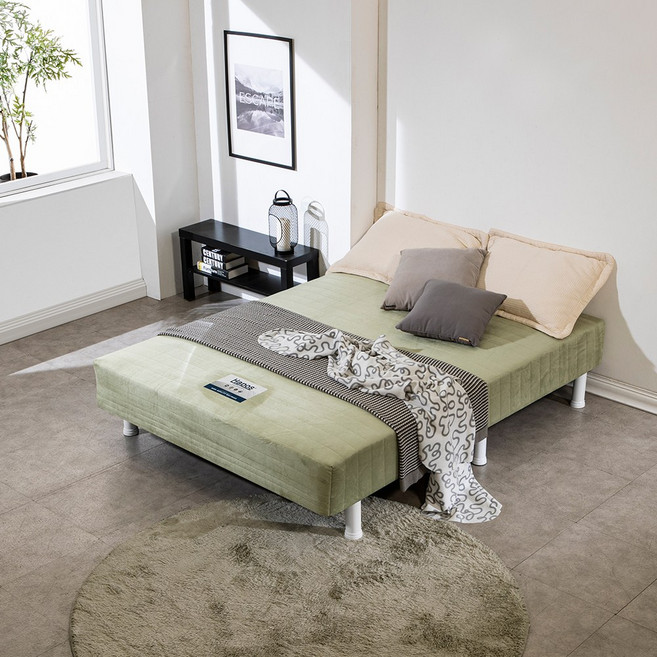 하포스 국내생산 탄탄 프레임리스 올인원 단면 매트리스 침대 지정일설치, 그린 발통 19.5cm