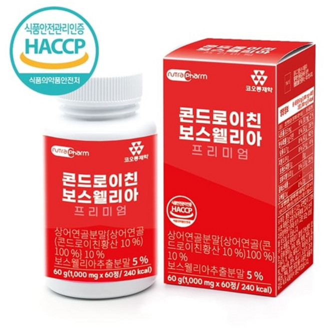 코오롱제약 터보 김정남의 콘드로이친 보스웰리아 상어연골 관절 연골 뼈 관절 건강, 1개, 60정