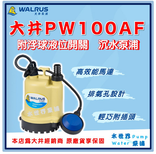 大井 PW100AF 附浮球液位開關 沉水泵浦, 1個, 220V