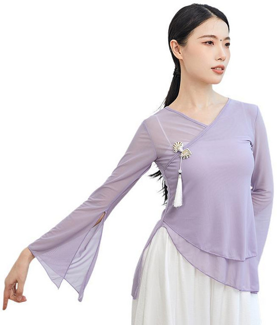 good 舞紗衣身韻演出服女飄逸中國風仙女基訓練功服舞蹈上衣女, 紫霞仙 單件上衣 ,2XL, 紫霞仙