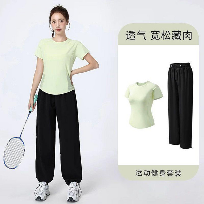 運動套裝女透氣彈性跑步衣春夏顯瘦速乾衣兩件