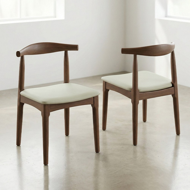 퍼니인어스 카우 고무나무 원목 식탁의자 인테리어 카페 체어, 월넛+아이보리, 2개