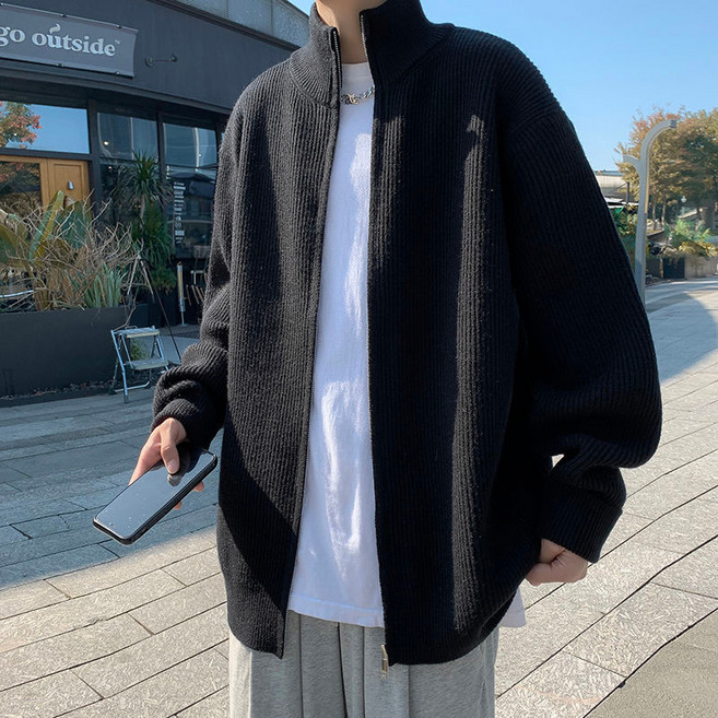男士立領針織拉鍊開衫毛衣