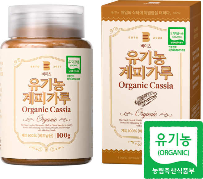 [국내 유기농 인증] 비이츠 유기농 계피가루 YB1등급, 1개, 100g