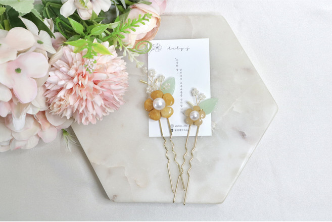 릴리제이 황옥꽃뒤꽂이2p세트 한복뒤꽂이 혼주뒤꽂이